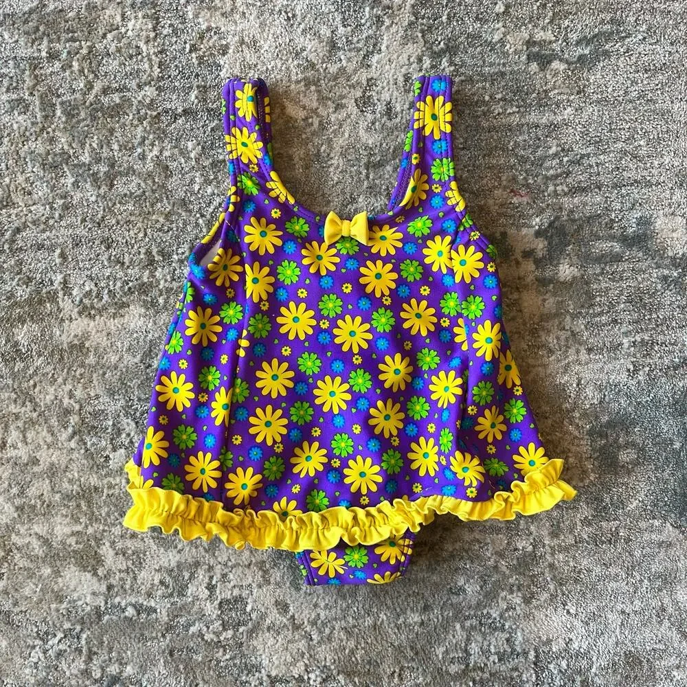 Vintage Carters Purple Floral Bathing Suit 12 Months